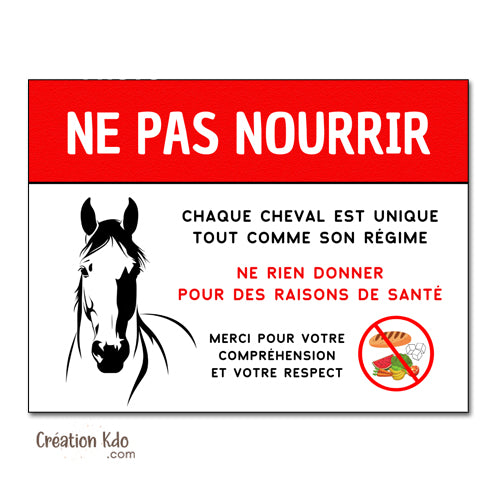 panneau ne pas nourrir chevaux pour raison de santé plaque ne pas donner à manger aux animaux cheval pancarte box