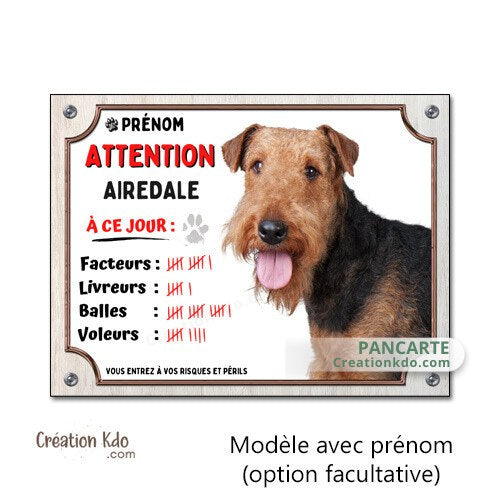 plaque airedale panneau je monte la garde pancarte chien à ce jour humour portail