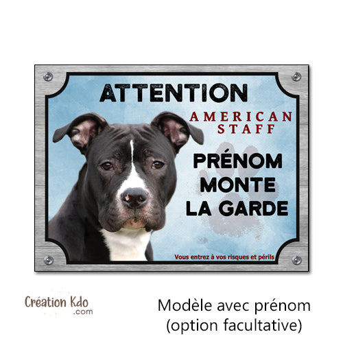 panneau je monte la garde american staff amstaff noir plaque chien personnalisé