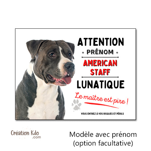 plaque american staff attention au chien panneau portail je monte la garde amstaff Staffordshire lunatique humour