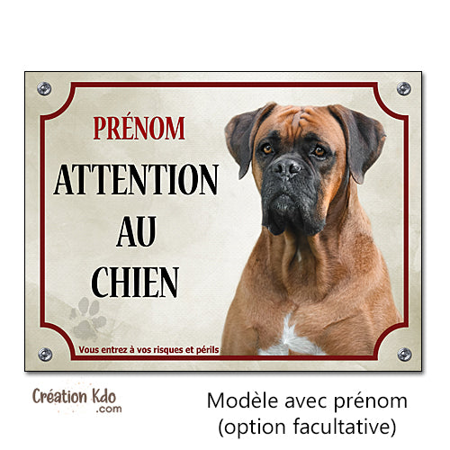 plaque chien boxer attention au chien panneau portail je monte la garde à personnaliser prénom