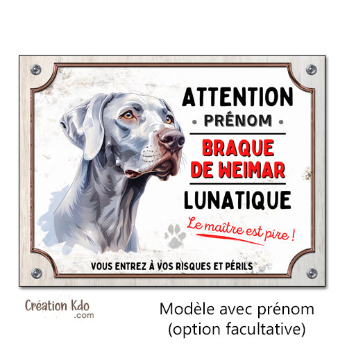 braque de weimar plaque attention au chien panneau portail je monte la garde