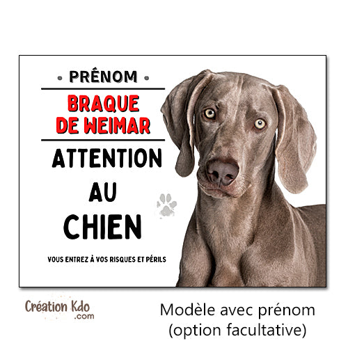 Plaque Attention au chien Braque de Weimar panneau