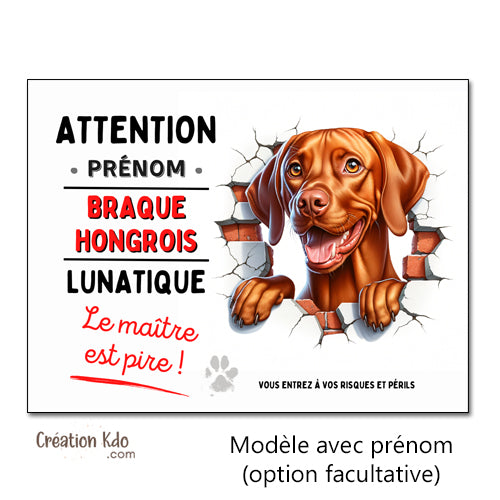 panneau braque hongrois plaque chien vizsla humour lunatique monte la garde pancarte à personnaliser