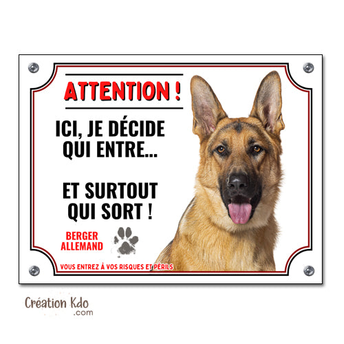panneau attention au chien berger allemand plaque monte la garde