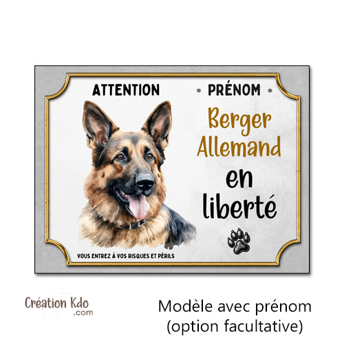 berger allemand en liberté plaque attention au chien panneau portail je monte la garde