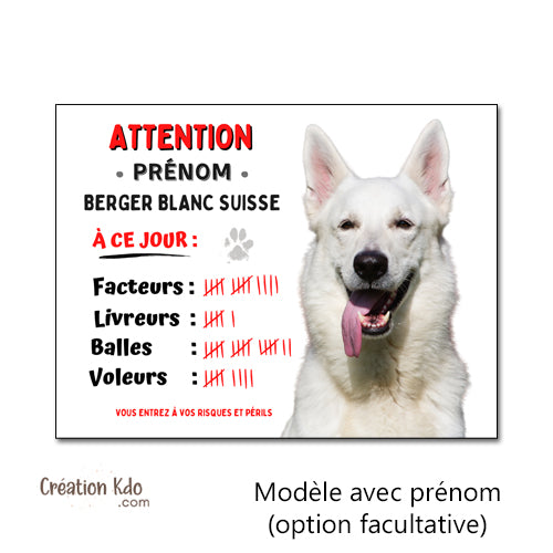 plaque chien vigilant berger blanc suisse panneau portail je monte la garde humour