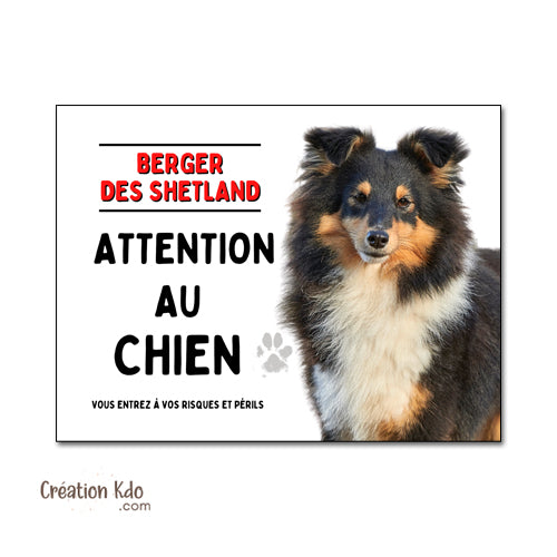 berger des shetland tricolore panneau attention au chien plaque monte la garde pancarte