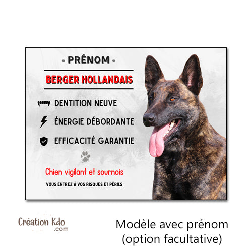 plaque attention au chien berger hollandais vigilant panneau portail monte la garde pancarte