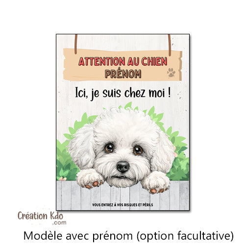 plaque attention au chien bichon panneau monte la garde