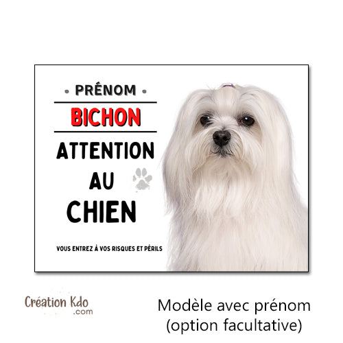 plaque bichon maltais panneau attention au chien pancarte je monte la garde
