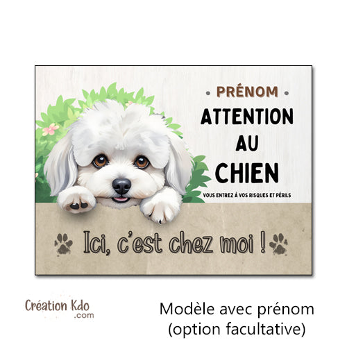 plaque bichon attention au chien panneau portail monte la garde pancarte