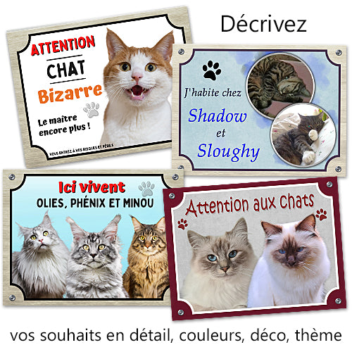 Plaque chat personnalisée panneau photo texte pancarte