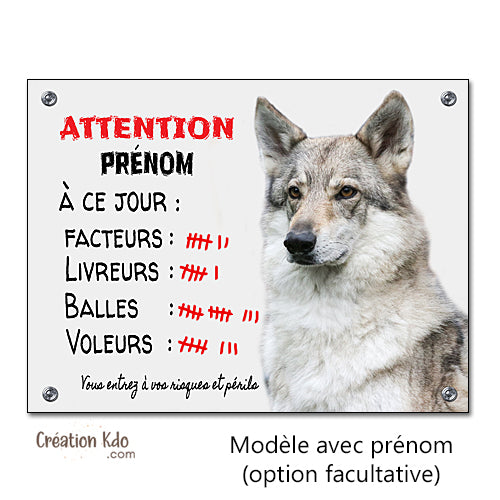 plaque chien loup tchèque attention au chien panneau portail je monte la garde saarloos