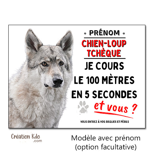 plaque chien loup tchèque attention au chien panneau portail je monte la garde humour 100 mètres