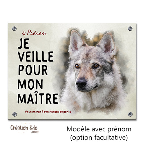 plaque chien loup tchèque veille attention au chien panneau portail je monte la garde