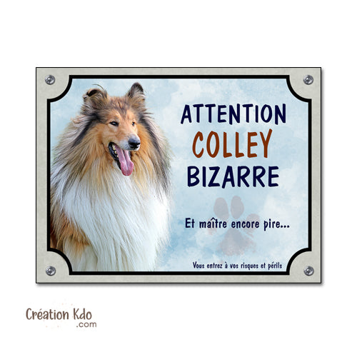 Plaque Colley bizarre Attention au chien humour panneau portail drôle pelage zibeline