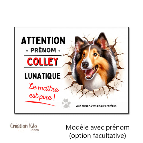 Plaque Colley Panneau humour chien lunatique le maître est pire