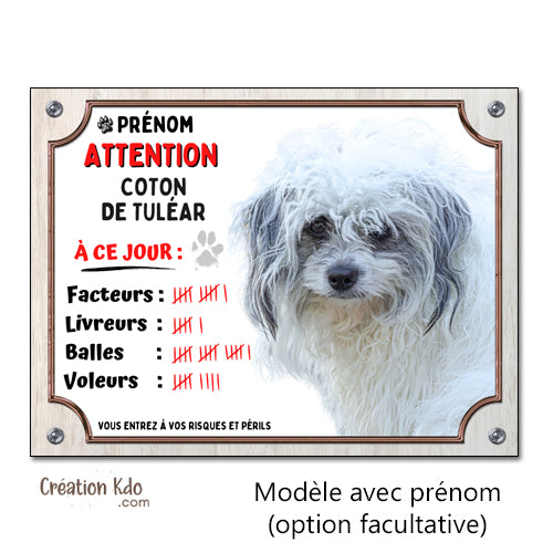 plaque attention au chien coton de tuléar panneau monte la garde