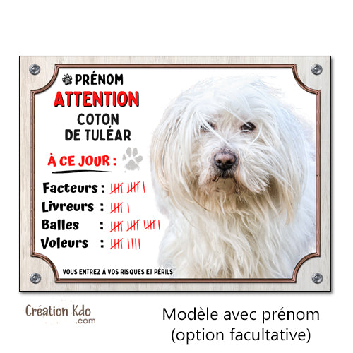 panneau coton de tuléar plaque attention au chien