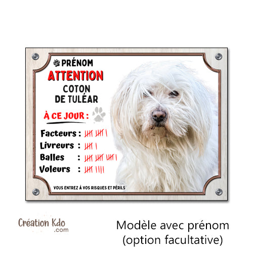 Plaque Coton de Tuléar à ce jour humour Attention au Chien Panneau portail photo personnalisée