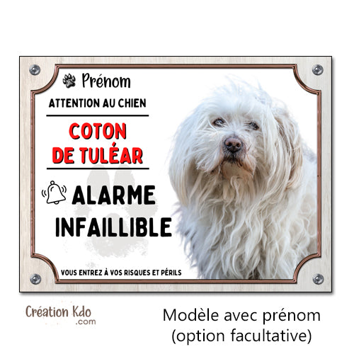 plaque attention au chien coton de tuléar panneau monte la garde en aluminium 15x20cm