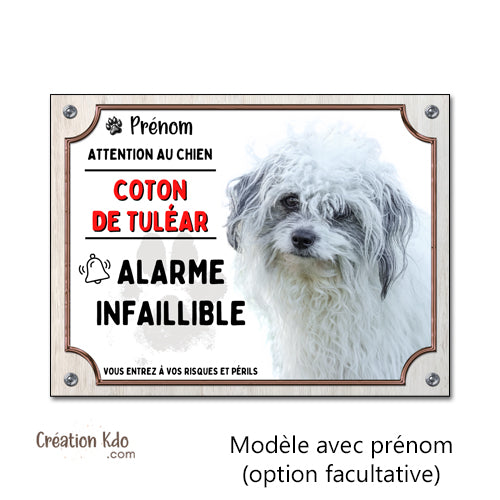 plaque humour attention au chien coton de tuléar panneau monte la garde personnalisable