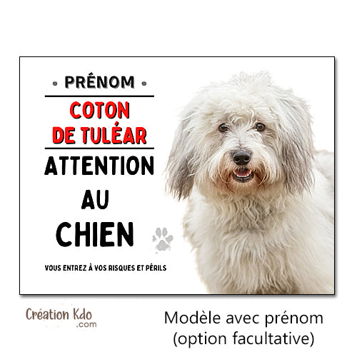 Plaque Attention au Chien Coton de Tuléar panneau