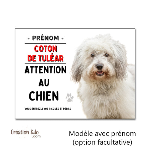 Plaque Attention au Chien Coton de Tuléar panneau je monte la garde affiche