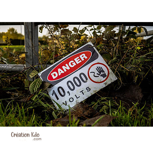 panneau danger dinosaure 10 000 volts rétro area jurassic park plaque déco murale