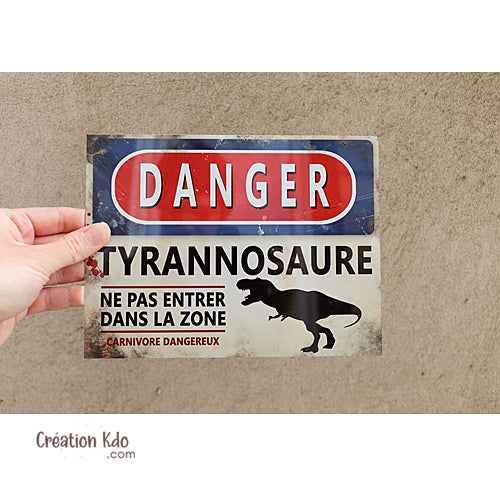 panneau danger dinosaure rétro area jurassic park plaque déco murale raptor vélociraptor