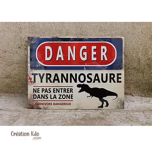 panneau danger dinosaure rétro area jurassic park plaque déco murale raptor vélociraptor