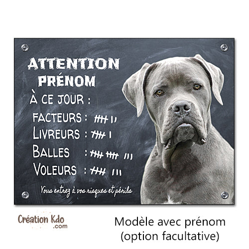 Plaque Cane Corso gris humour à ce jour Panneau portail attention au chien fond gris foncé