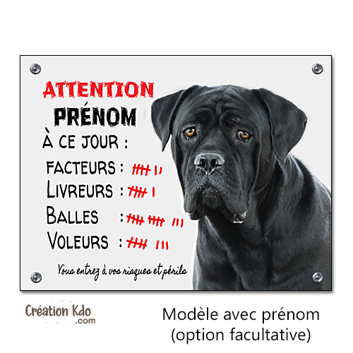 Plaque Cane Corso noir humour à ce jour Panneau portail attention au chien