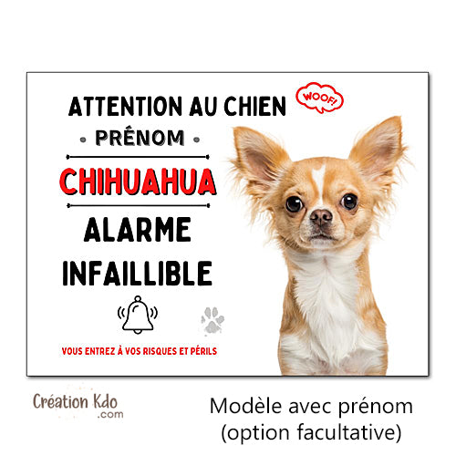 Plaque humour Chihuahua Attention au Chien Alarme infaillible Panneau