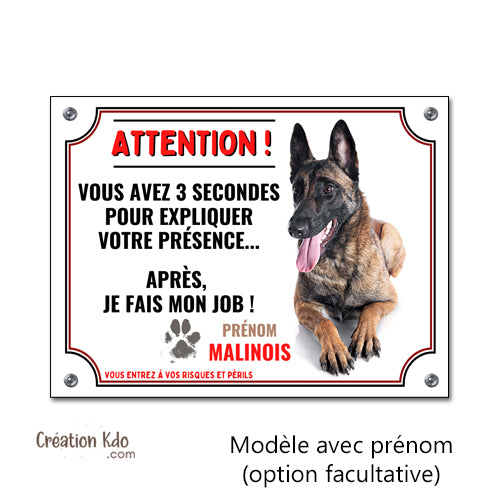 plaque humour malinois monte la garde attention au chien panneau portail