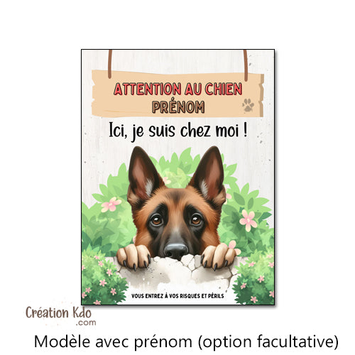 plaque personnalisée portail attention au chien malinois panneau monte la garde