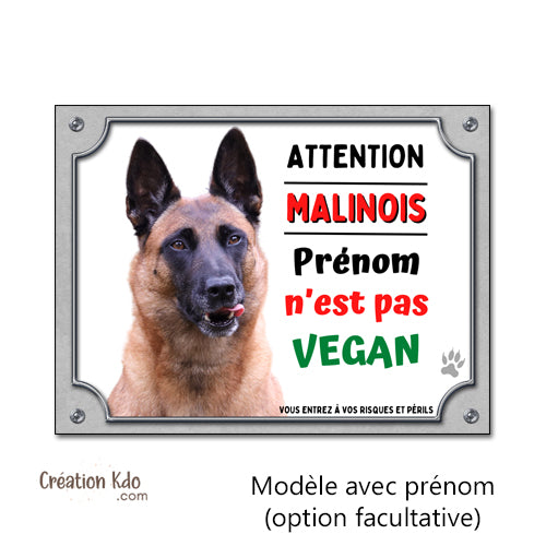 plaque chien malinois attention au chien panneau portail je monte la garde humour vegan