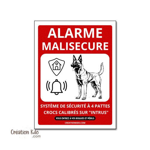 plaque chien alarme malisecure malisure panneau humour je monte la garde pancarte