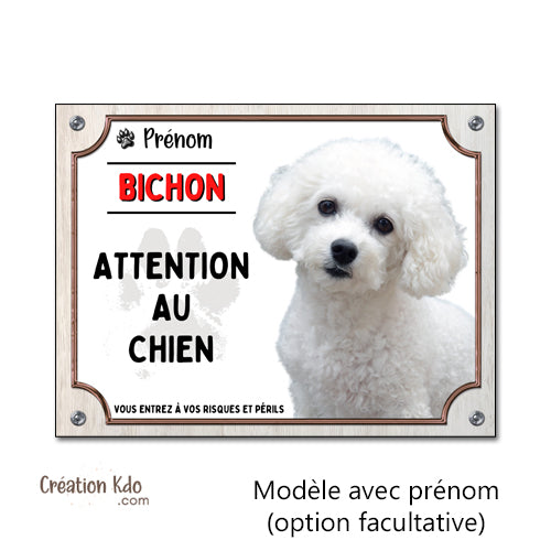 plaque bichon frisé panneau attention au chien pancarte je monte la garde