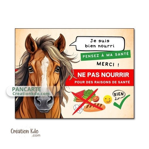 panneau ne pas nourrir chevaux pour raison de santé plaque ne pas donner à manger aux animaux cheval pancarte box je suis bien nourri