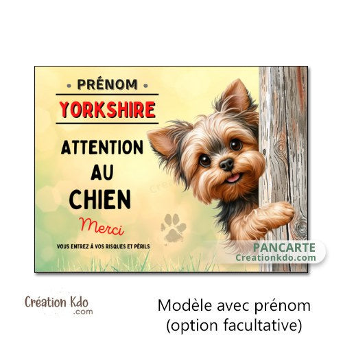 plaque yorkshire terrier attention au chien merci panneau portail je monte la garde