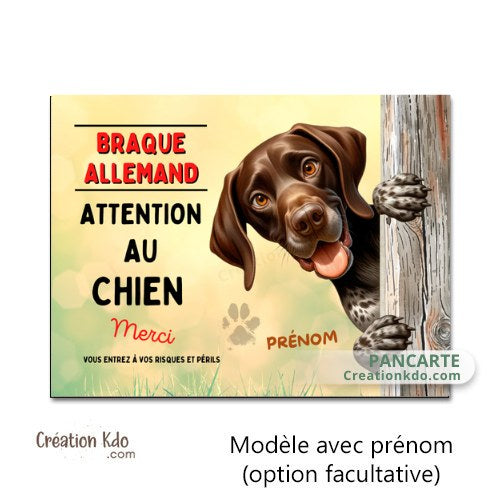 plaque braque allemand attention au chien panneau portail je monte la garde personnalisé