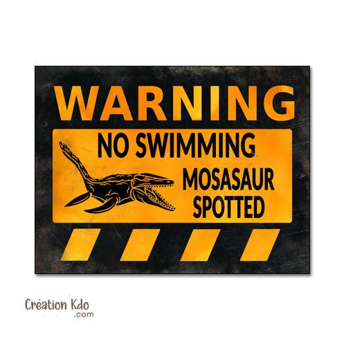 panneau danger dinosaure rétro area jurassic park plaque déco murale raptor vélociraptor no swimming mosasaur