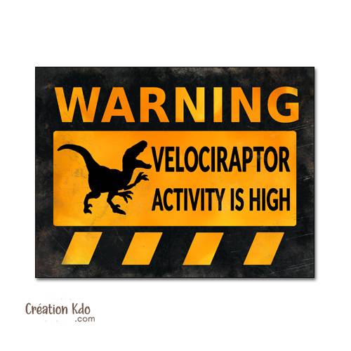 panneau danger dinosaure rétro area jurassic park plaque déco murale raptor vélociraptor