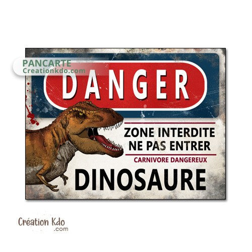 panneau danger dinosaure rétro area jurassic park plaque déco murale