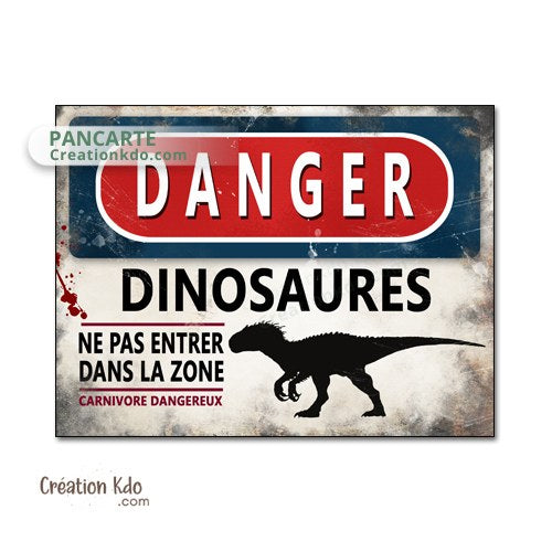 panneau danger dinosaure rétro area jurassic park plaque déco murale indominus rex