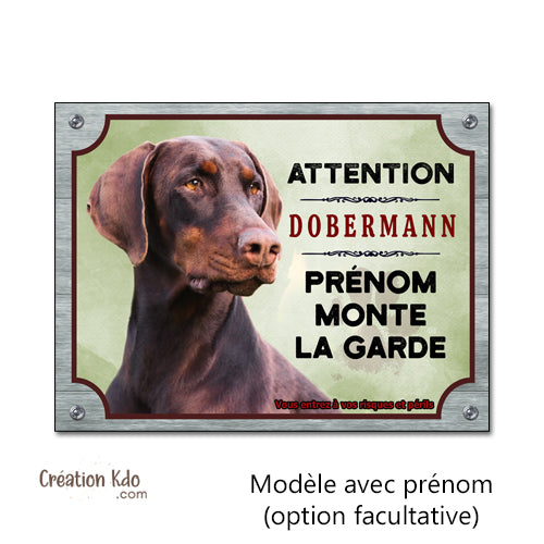 Plaque Dobermann monte la garde Panneau chien portail pelage rouge et feu pancarte photo