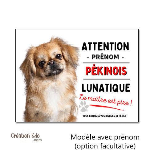 Panneau Pékinois Humour "Chien Lunatique, Le Maître est Pire !"