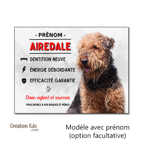 plaque attention au chien vigilant panneau airedale je monte la garde pancarte personnalisée